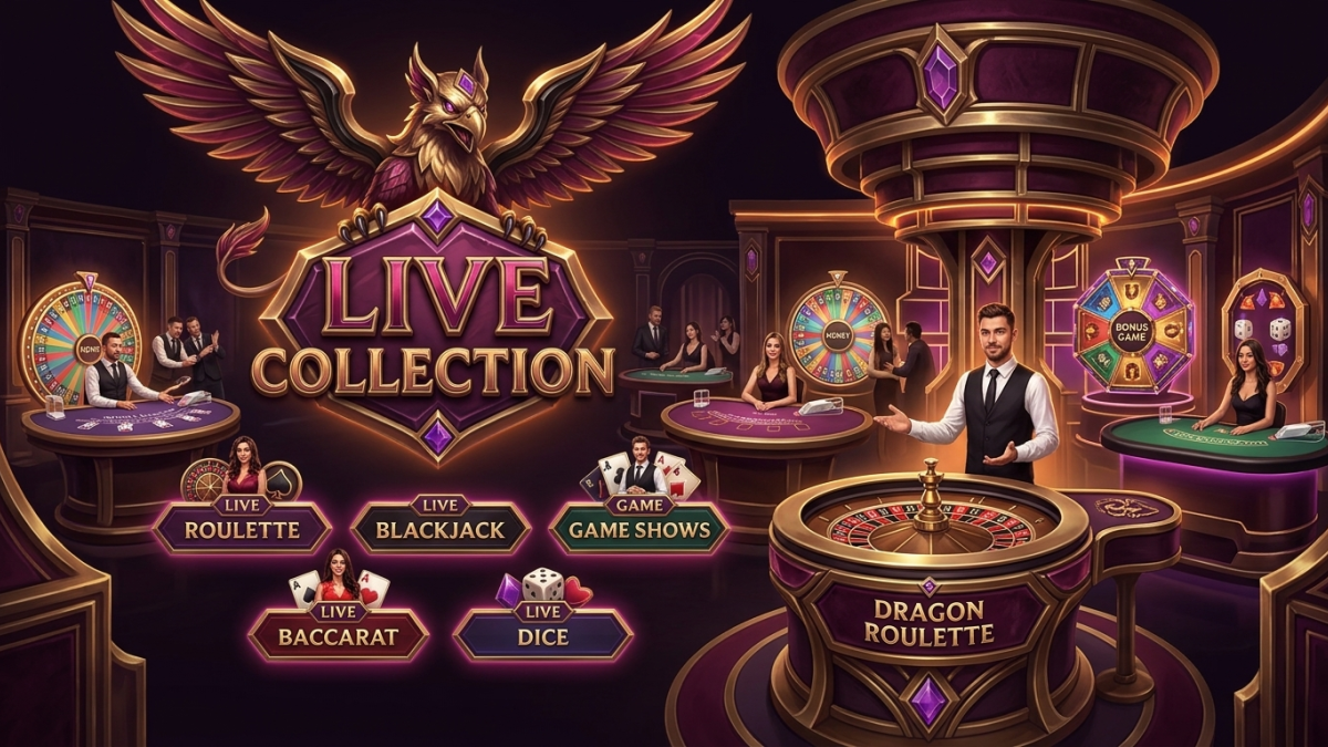 Live casino studio med croupier och bord